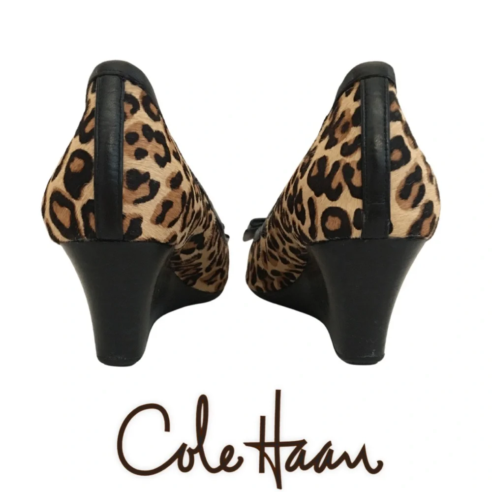 Cole Haan Leopard Print Wedge Ballet Flats with Gold Accent